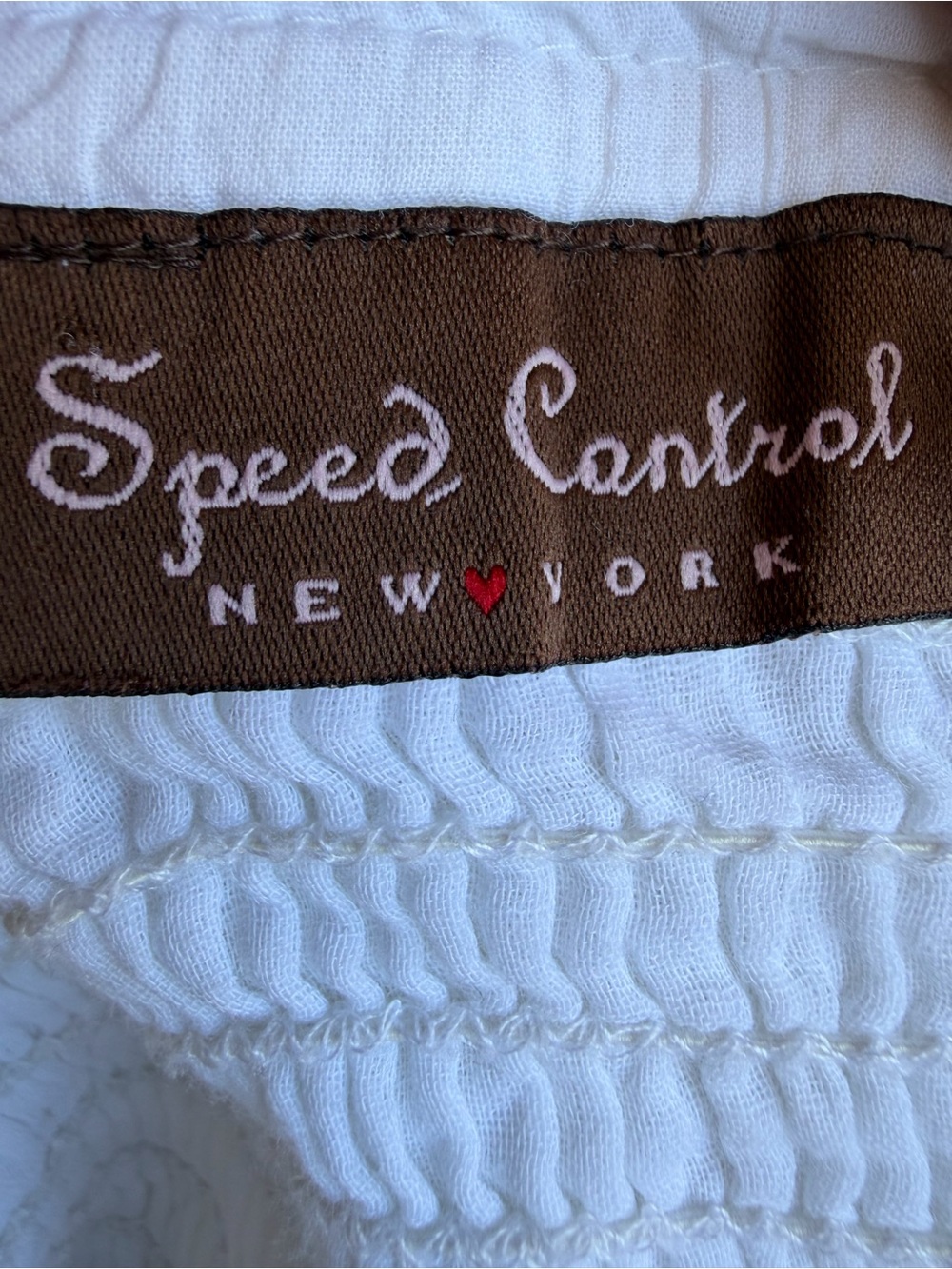 Speed Control White Smocked Knit Top with Brown Logo Tag - Picture 5 of 7